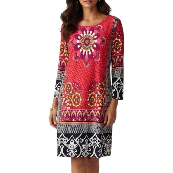 Joseph Ribkoff Boho Multicolour Mixed Print Mandala Lined Sheath Dress Large - Picture 12 of 12